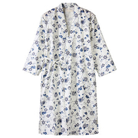 Comfortable Cotton Loose Printing Kimono Bathrobe Breathable Pajamas For Adults