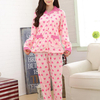 Comfortable Printing Turn-down Collar Nightwear Sets Long Sleeve Cardigan Sleepwear For Women