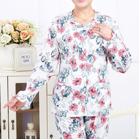 Comfy Cotton Long Sleeve Cardigan Nightwear Floral Printing Sleepwear Sets For Women