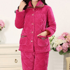 Comfy Flannel Thicken Keep Warm Long Sleeve Embroidery Sleepwear Sets For Women