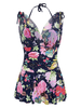 Conservative Floral Printing Deep Plunge Ruffle Underwire High Waisted Bathing Suits