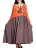 Contrast Color Patchwork Vintage Women Long Sleeve Dress