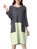 Contrast Patchwork Pockets Elegant Women Vintage Long Sleeve Dress