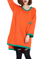 Contrast Pocket Patchwork High Low Loose Casual Knit Long Sleeve Sweaters