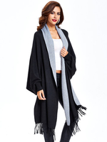 Contrast Tassel Cape Knit Loose Shawl Loose Women Cardigan