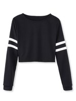 Cool Girl Black White Stripped Short Crop Long Sleeve Women Baseball T-Shirt
