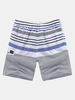 Cool Summer Mens Cotton Stripe Printing Knee Length Shorts Beach Shorts