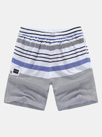 Cool Summer Mens Cotton Stripe Printing Knee Length Shorts Beach Shorts