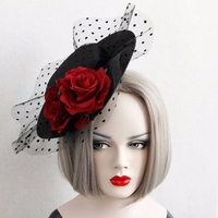 Cosplay Elegant Hat Cotton Lace Rose Flower Retro Hair Clip Hat