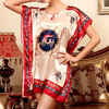 Cosy Loose Silk-like Classical Printing Bat Sleeve Nightdress For Women