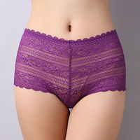 Cotton Lace-trim Flower Printed Multi-color Hollow Panties