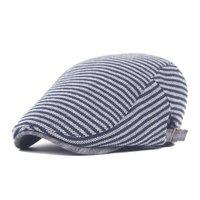 Cotton Polyester Stripe Beret Cap Belt Buckle Adjustable Paper Boy Cabbie Casual Visor Hat