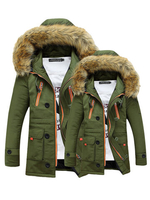 Couples Long Sleeve Thicken Hooded Pockets Winter Cotton Warm Coat