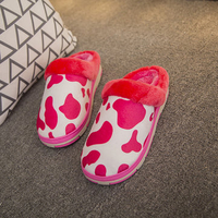 Cow Pattern Fur Color Match Open Heel Home Floor Slippers