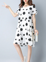 Cow Polka Dot O-Neck Short Sleeve Bubble Dresses For Women