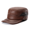 Cowhide Genuine Leather Baseball Cap Earflap Earmuffs Fleece Linen Adjustable Military Hat