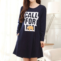 Cozy Cotton Long Sleeve Cartoon Nightgown Breathable Loose Nightdress For Women