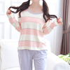 Cozy Cotton Stripes Round Neck Long Sleeve Casual Sleepwear Sets For Women