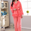 Cozy Flannel Thicken Keep Warm Flounces Long Sleeve Sleepwear Sets For Women