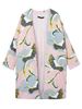 Crane Print V-Neck Three Quarter Sleeve Trench Coat