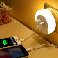 Creative Double USB Charger Induction Sensor Light Control Smart LED Night Light