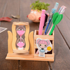 Creative Hourglass Cute Cartoon Wooden Pen Holder Sandglass Office Accessories Home Decor