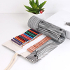 Creative Striped Growth Ring Canvas Pencil Case Roll Up Pen Brushes Storage Bag