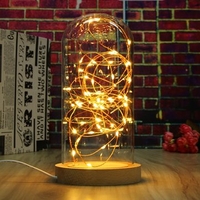Creative Wood Glass LED Night Light Table Lamp Decoration Gift 220V Round