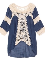 Crochet 3/4 Sleeve Knitted Hollow Lace Women Casual Shirt
