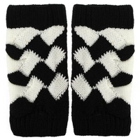Crochet Knitted Fingerless Gloves Mixed Color Check Hand Wrist Warmer Mittens