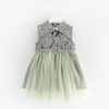 Crochet Lace Patchwork Sleeveless Stand Collar Dress For Kids Girl