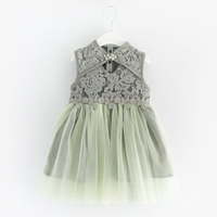 Crochet Lace Patchwork Sleeveless Stand Collar Dress For Kids Girl