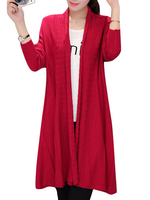 Crochet Soft Knit Elegant Pure Color Long Sleeve Women Cardigan