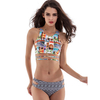 Crops Printed Bandage Striped Cut Out High Neck Raceback Sports Tanikis Swimwear
