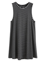 Cross Stripe Sleeveless Loose O-neck Casual Women Mini Dress