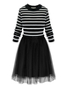 Cross Striped Mesh Patchwork Party One Piece A-line Dress
