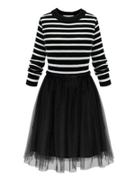 Cross Striped Mesh Patchwork Party One Piece A-line Dress