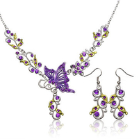 Crystal Butterfly Flower Bridal Earring Necklace Set