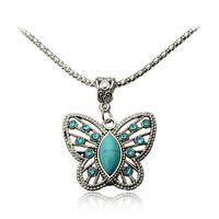 Crystal Butterfly Turquoise Pandent Alloy Necklace