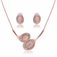 Crystal Jewelry Set Alloy Rhinestone Circle Earrings Necklace Set
