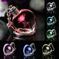 Crystal Led Luminous Heart Rectangle Rose Keychain