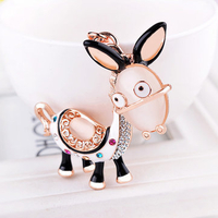Cute Alloy Little Donkey Rhinestone Crystal Keychain