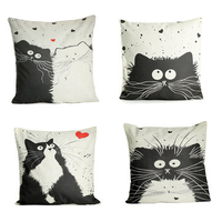 Cute Cat Cotton Linen Throw Pillow Case Sofa Waist Cushion Cover Home Decor