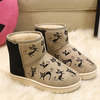 Cute Cat Pattern Color Match Slip On Ankle Flat Boots