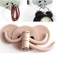 Cute Elephant Wall Hook 3 Catch Rotating Door Hook Strong Sticky Kitchen Holder Tie Wallet Key Stand