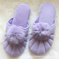 Cute Fur Ball Candy Color Cover Toe Slip On Indoor Home Shoes