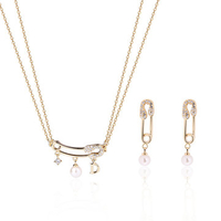 Cute Jewelry Set Brooch Pearl Rhinestone Earrings Necklace Set