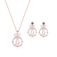 Cute Jewelry Set D Letter Rhinestone Earrings Necklace Set
