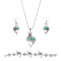 Cute Jewelry Set Dolphin Crown Turquoise Necklace Earrings Bracelet Kit