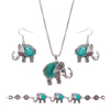 Cute Jewelry Set Elephant Retro Turquoise Necklace Earrings Bracelet Set